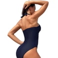 thumbnail image 2 of Women's Crochet One Piece Swimsuits V Neck High Waist Bathing Suit Sexy Hollow Monokini Swimwear Navy Blue Large, 2 of 9