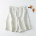 thumbnail image 4 of Joernso Women Summer Shorts Pocket Breathable Solid Color Straight Knee Length Daily Wear Loose High Waist Wide Leg Lady Shorts Female Clothes, 4 of 7