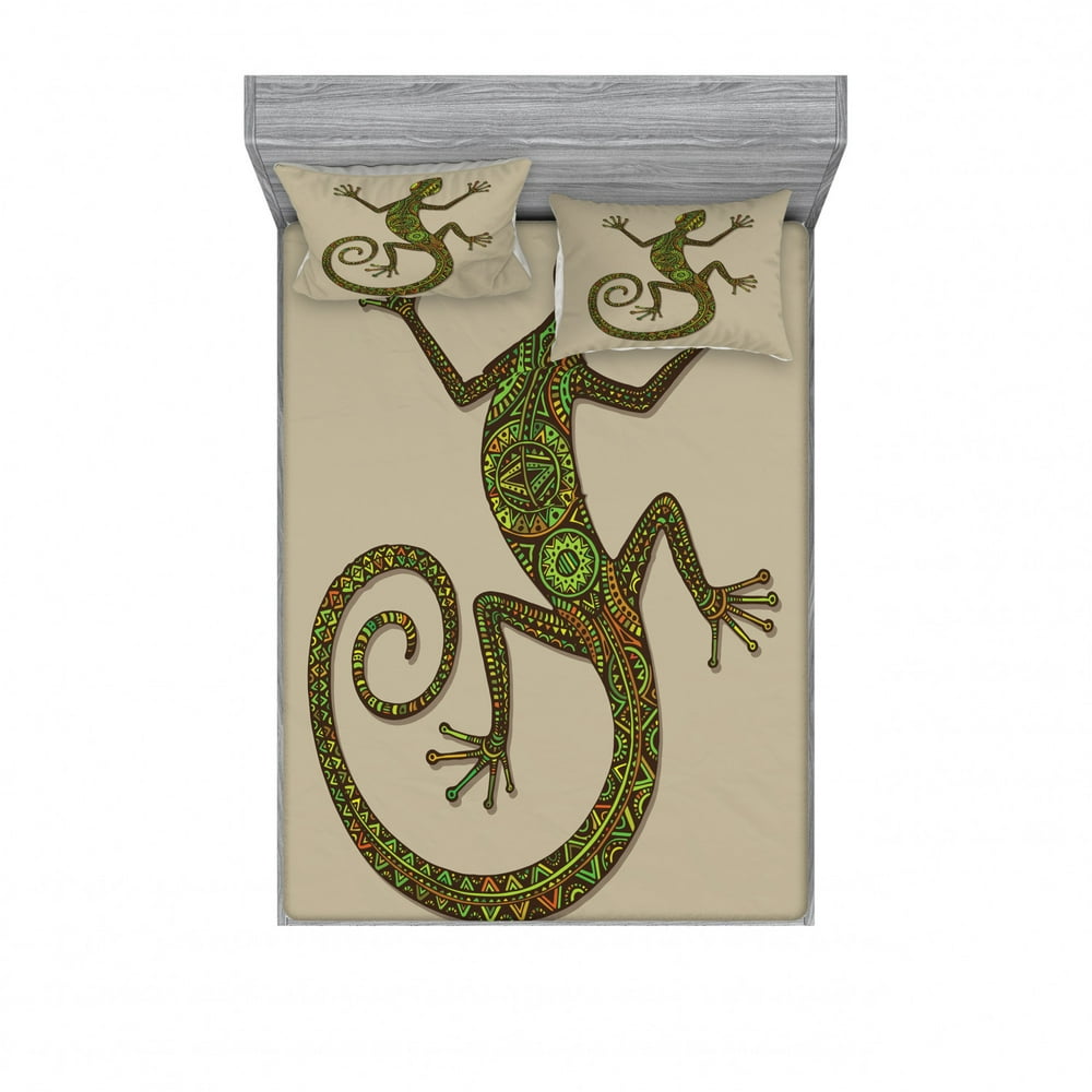 Reptile Bedding Set with Sheet & Covers, Ornamental Colorful Lizard