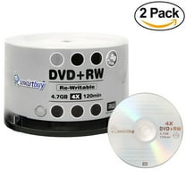 100 Pack Smartbuy Blank DVD RW 4x 4.7GB 120Min Branded Logo Rewritable DVD Media Disc