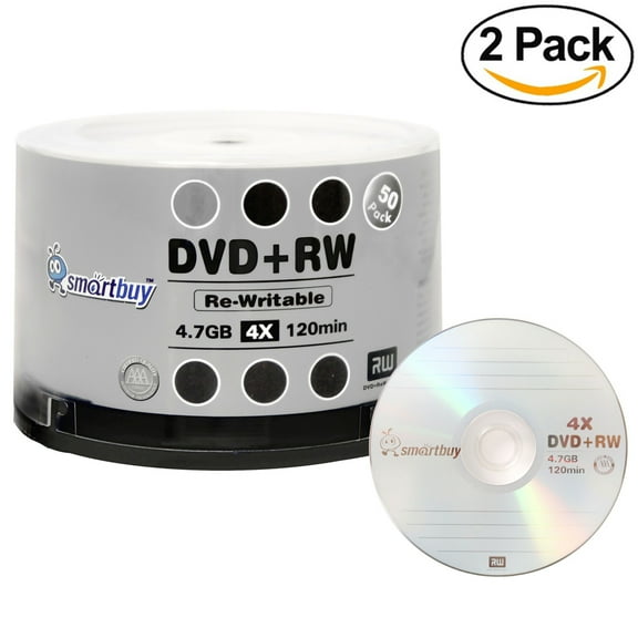 100 Pack Smartbuy Blank DVD RW 4x 4.7GB 120Min Branded Logo Rewritable DVD Media Disc