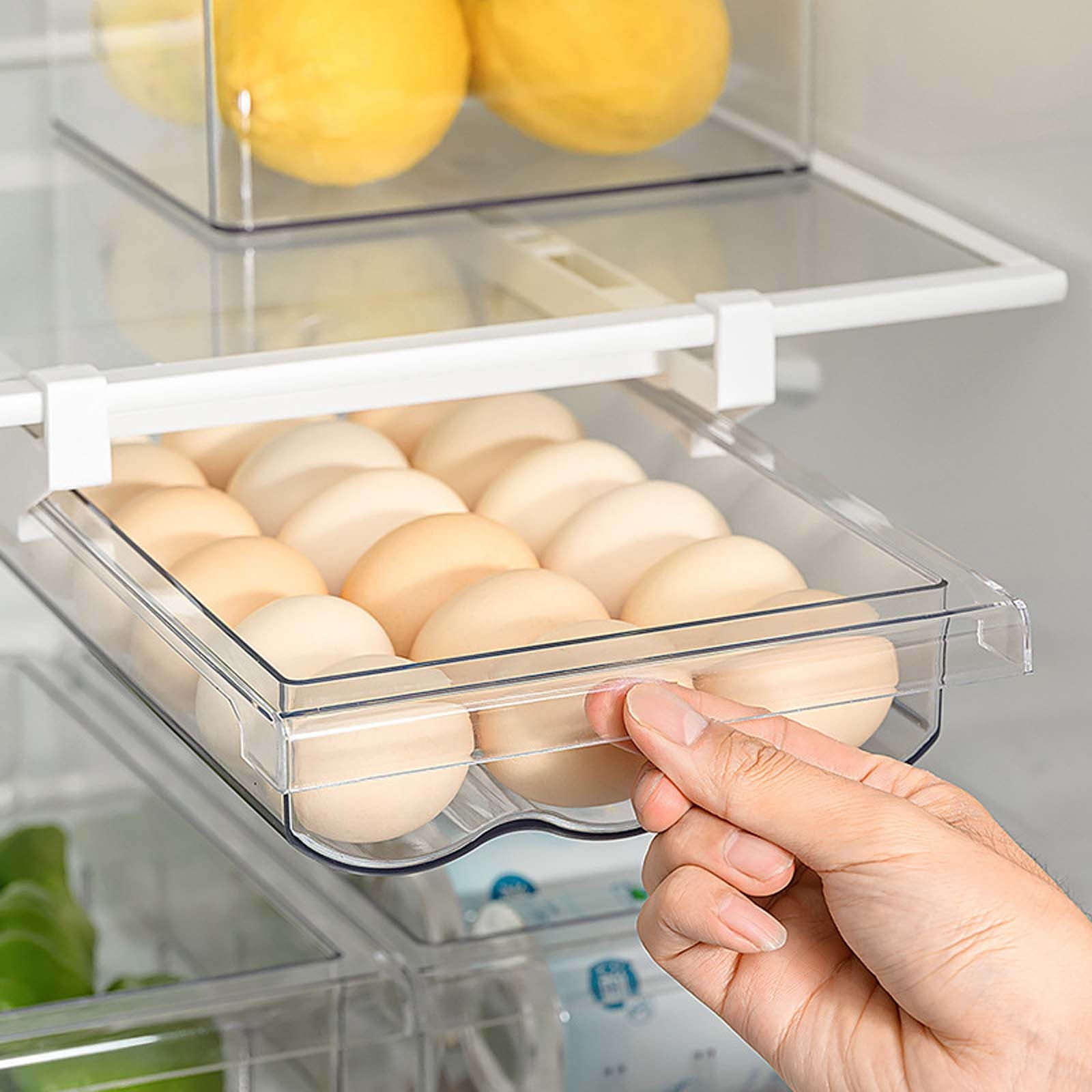 Pxyqht Refrigerator Egg Organizer Bin Large Capacity Storage Container for Kitchen and Pantry Clear Plastic Drawer and Easy Access for Fridge and Freezer Organization