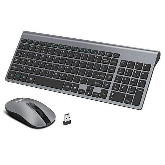 Wireless Keyboard and Mouse Combo, LeadsaiL Compact Quiet Full Size Wireless Keyboard and Mouse Set 2.4G Ultra-Thin Sleek Design for Windows, Computer, Desktop, PC, Notebook, Laptop (Black Grey)