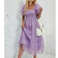 thumbnail image 5 of Shirt Dresses For Women 2025, Smocked Long Dress Puff Short Sleeved Checkered Sheer Lace A Line Flowy Maxi Dress Formal Trending 2025 Floral Dress Vacation Dresses Cocktail (XL, Light Purple) ZMTing, 5 of 5