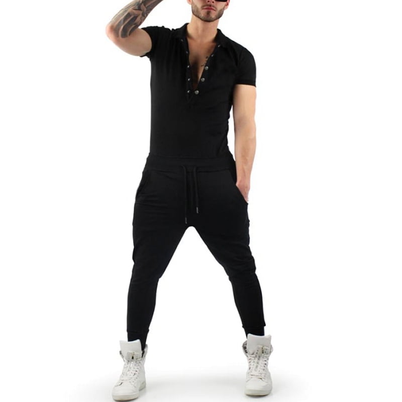 Mens Short Sleeve Romper Jumpsuit Casual Sports Long Pants Overalls Playsuits US