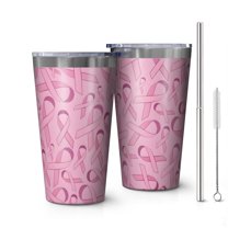 16oz Tumblers Pink Breast Cancer Stainless Steel Vacuum Insulated Double Wall Travel Tumbler Cups Mug with Lid and Straw,Cleaning Brush for Coffee,Tea