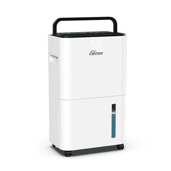 BRITSOU 10 Pint Dehumidifier for Home Basement and Bedroom with 6.56 Ft Drain Hose - Intelligent Humidity Control - Quiet Operation - 3 Modes