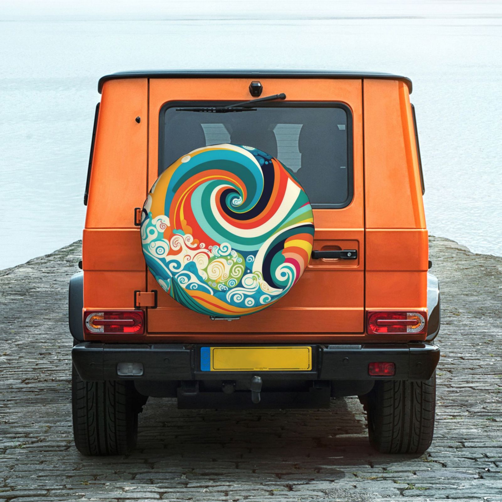 DouZhe Waterproof Spare Tire Cover, Whimsical Colorful Waves Prints  Adjustable Wheel Covers Fit for Jeep Trailer RV SUV Car, 15 inch 