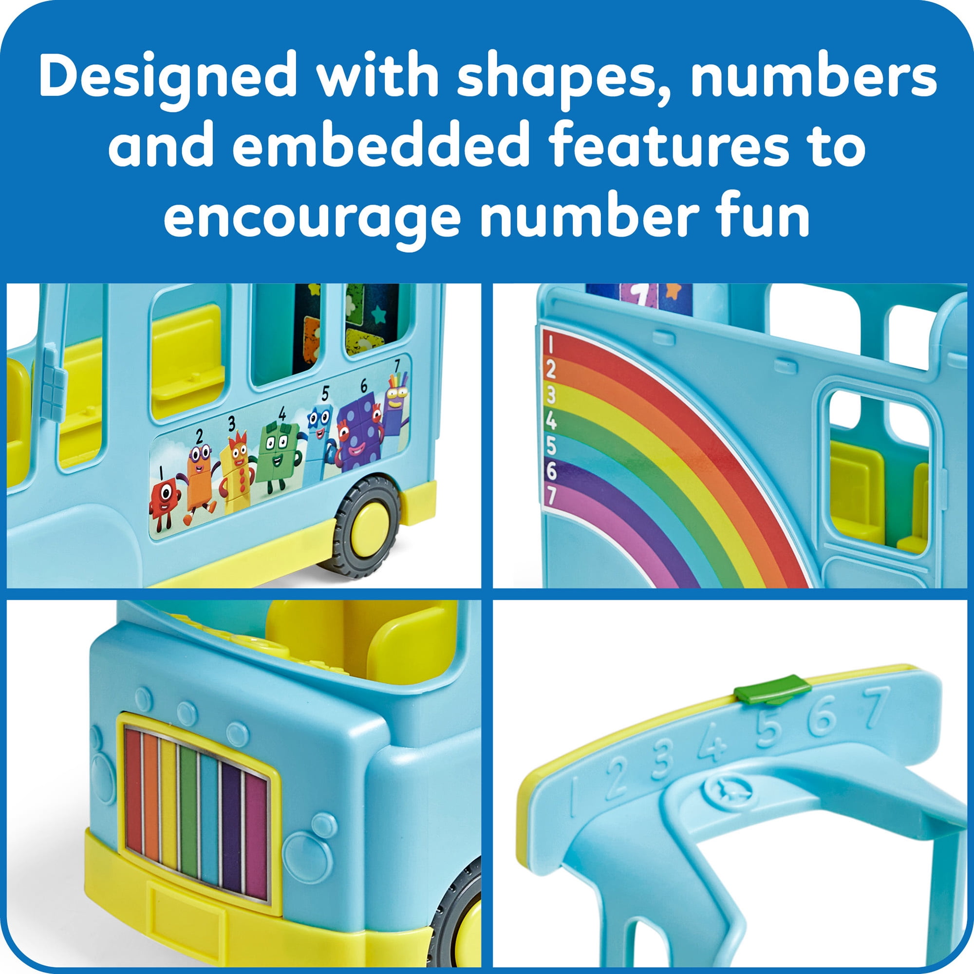 hand2mind Numberblocks Rainbow Counting Bus, Toy Vehicle, Play Figure Playsets, Ages 3+ (3 Pieces)