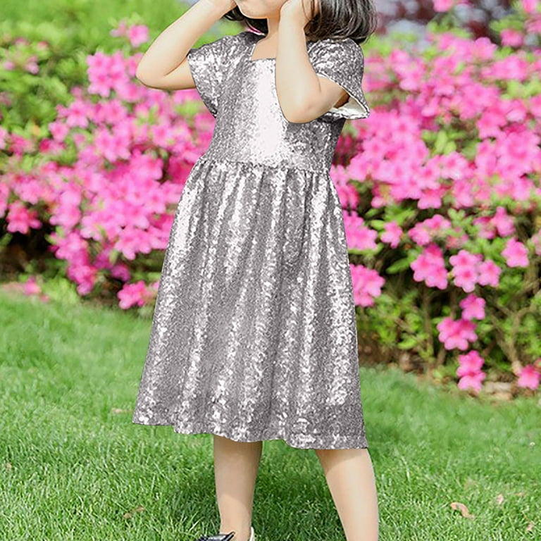 white christmas dresses Demure Deep V-Neckline Sequin Dress Silver main image 0