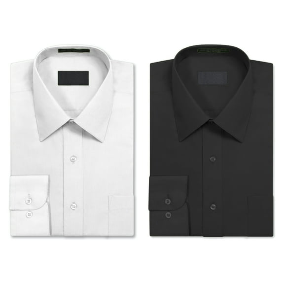 2 Pack Men's Berlioni Regular Fit Long Sleeve Dress Button Up Solid Dress Shirt