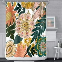 Bohemian Floral Bathroom Shower Curtain Boho Abstract Tropical Leaves Flowers Shower Curtain with Hooks Polyester Waterproof Fabric Paisley Unique Trendy Woman Shower Curtain Decor, 72x72 Inch