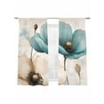 thumbnail image 2 of Blue Brown Floral Sheer Curtains 63 Inches Long 2 Panels Watercolor Retro Flower Light Filtering Semi Sheer Window Curtains Drapes for Bedroom Living Room 52"x63", 2 of 7