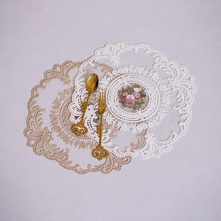 

Abenow European Oval Embroidered Lace Fabric Transparent Placemat Coaster Coffee Table Mat Furniture Cover Cloth Christmas Decoration