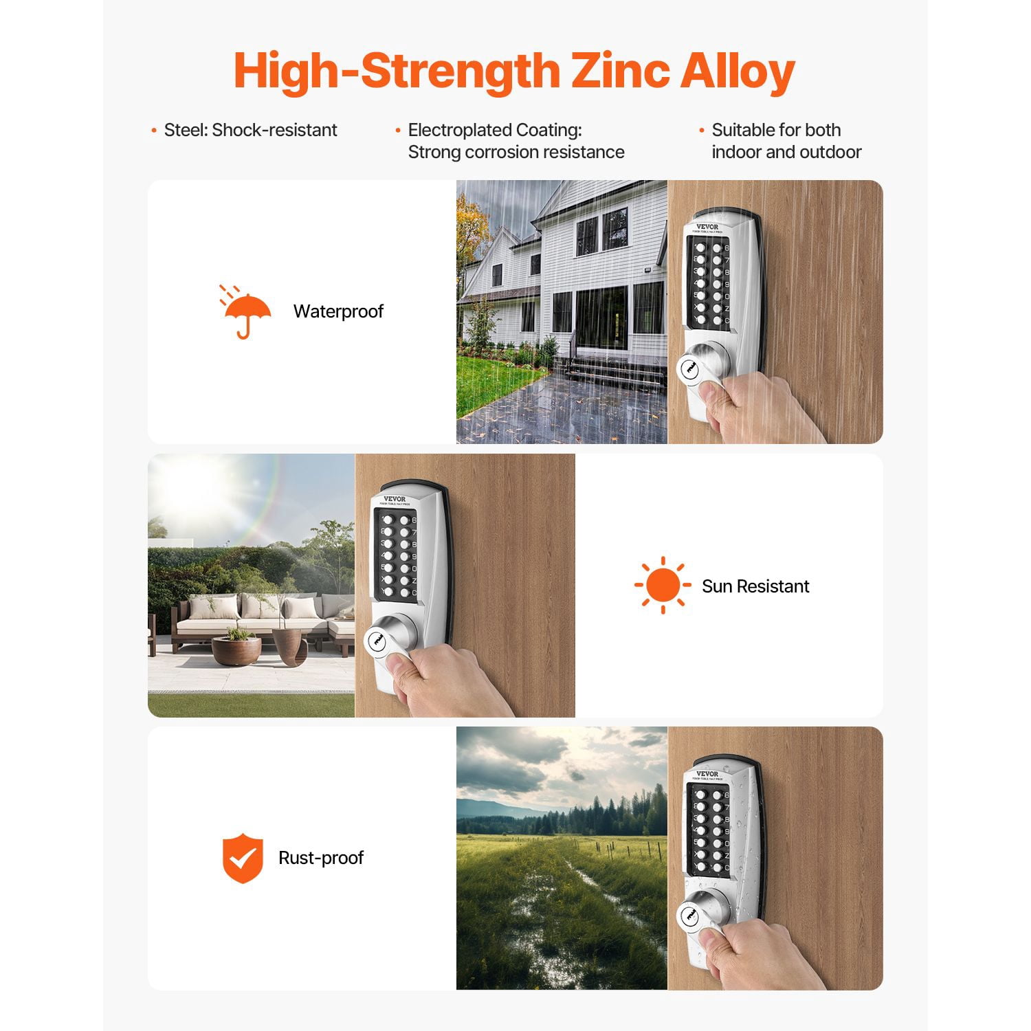 Mechanical Keyless Door Lock Gen2 4-7 Digit Code Double-Sided Zinc Alloy for Front Gate Garden Garage