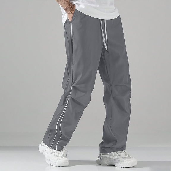 Mifsaly Lightweight Pants Men Elastic Waist Drawstring Track Pants Breathable Quick Dry Running Training Open Bottoms with Pockets Gray,M