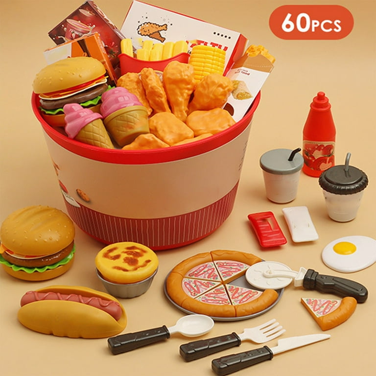 Boovnll Play Food Set 60Pcs Cutting Toy Kitchen Pots Utensils