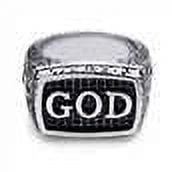 555Jewelry Classic Stainless Steel Rings for Men, Signet Seal GOD Ring for Men, Cross Rings for Men, Vintage Hammered Style Ring for Boys, Biker Rings for Men, Silver, Size 9