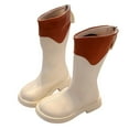 thumbnail image 2 of Spazoro Girls Knee High Boots, Contrast Collar Leather Chunky Sole Side Zipper Long Boot Shoes for Girls Beige, 2 of 9