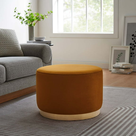 Modway Tilden Large 23" Round Performance Velvet Upholstered Ottoman in Rust Natural