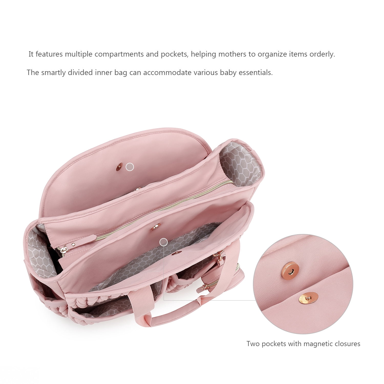 Sunyuer Diaper Bag Tote for Daily Use, Quilted Mommy Bag Function Maternity Bag Diaper Changing Messenger with Shoulder Strap Wet Pocket