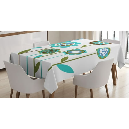 - Green Flower Tablecloth, Grunge Floral Doodles Circles and Lines Pattern Geometric Design Retro Leaves, Rectangular Table Cover for Dining Room Kitchen, 60 X 84 Inches, Multicolor, by Ambesonne