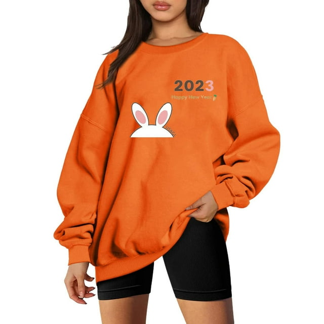 Amzcrzy Chandails en Molleton pour Femmes Manches Longues Chemises pour Femmes Chandail Décontracté Classique Mode Nouvel An Col Rond Manches Longues Sans Capuche Chandail Ample Chandails en Molleton pour Femmes m