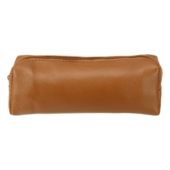 Small Leather Pencil Stationery Make Up Bag with Zipper, Brown, 1 Pcs