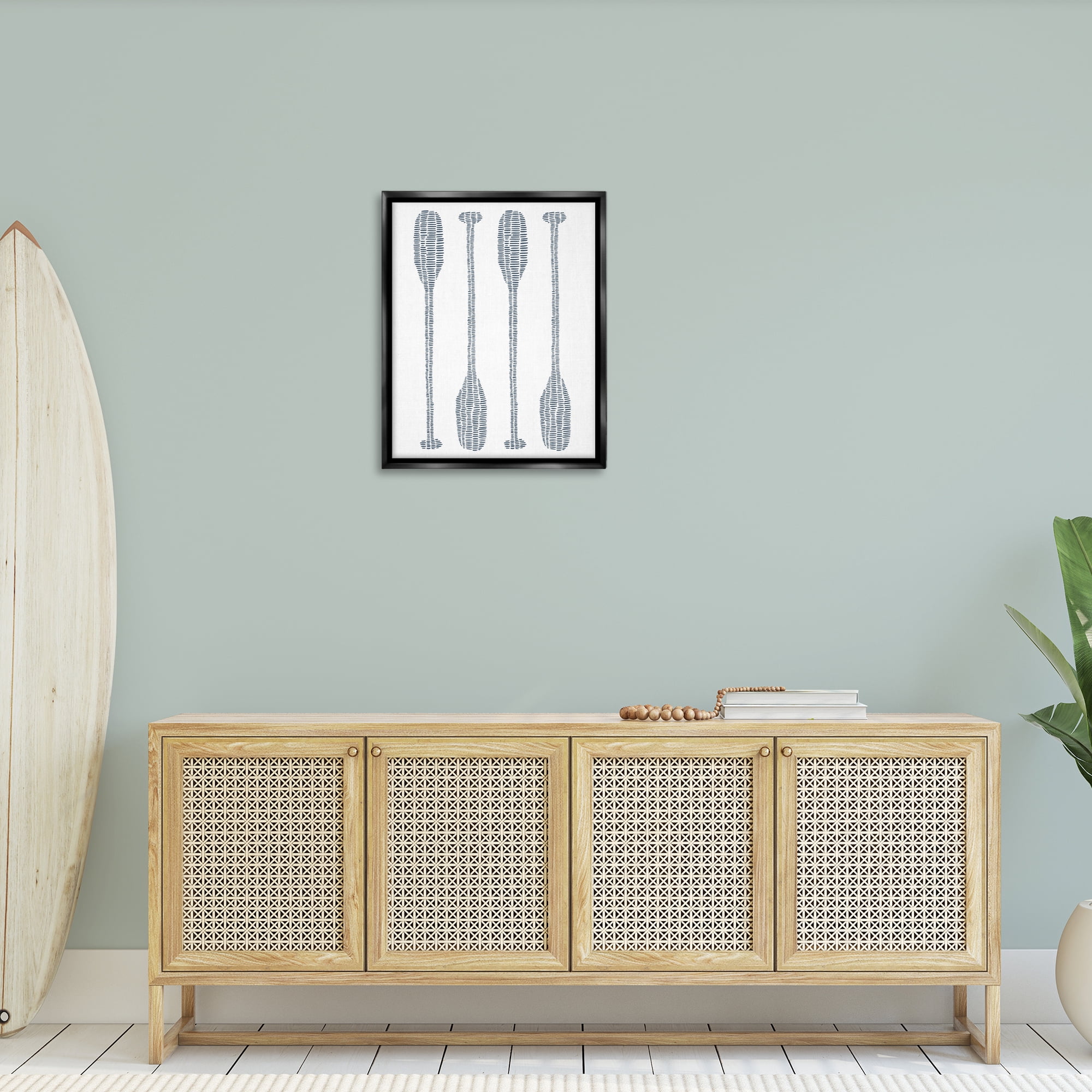 Stupell Industries Minimal Boat Oars Coastal Painting Black Floater Framed Canvas Art Print Wall Art, 25 x 31