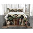 thumbnail image 3 of Ambesonne Cat Quilted Bedspread Set 3 Pcs, Monstera Kitties Books Vases, King Size, Sand Brown Maroon Green, 3 of 5
