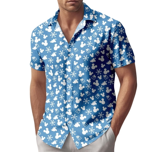 Disney Valentine Button Shirt, Mickey Snowflake Hawaiian Shirt, Disney Mickey Heart Button Shirt, Summer Vacation Top, Gift For Him