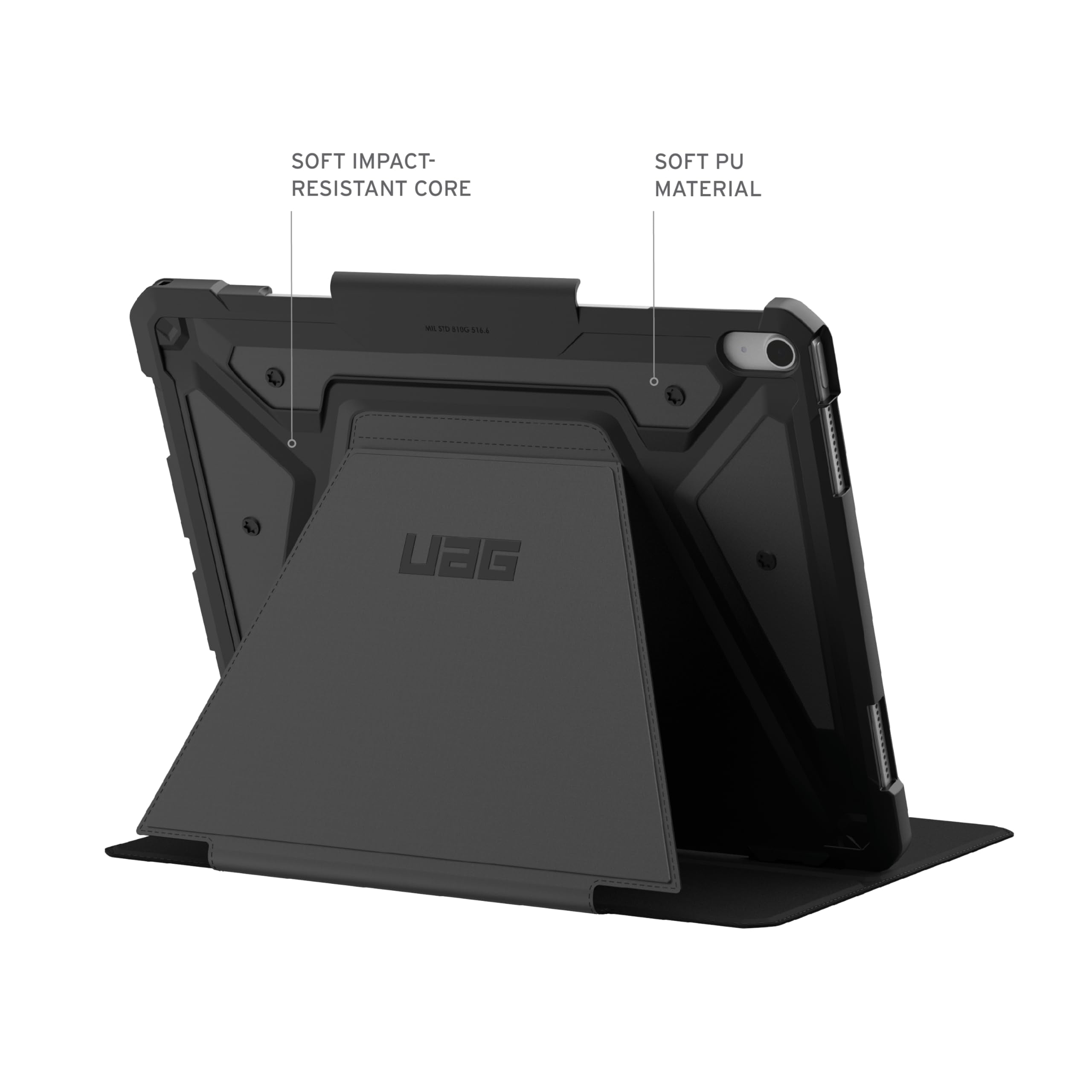 UAG iPad Air 13" Case (1st-3nd Gen 2024-2026) M4/M3 - Rugged Multi-Angle Viewing Folio Protective Cover Pencil Holder & Adjustable Stand, Metropolis SE Black