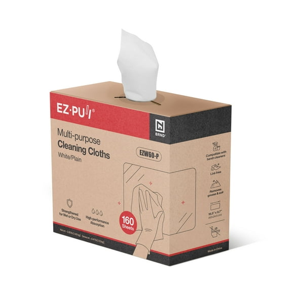 EZbrnd Multi-Purpose Cleaning Cloths Towels, Pop Up Box, White Shop Towels, 160sheets/box [X60]