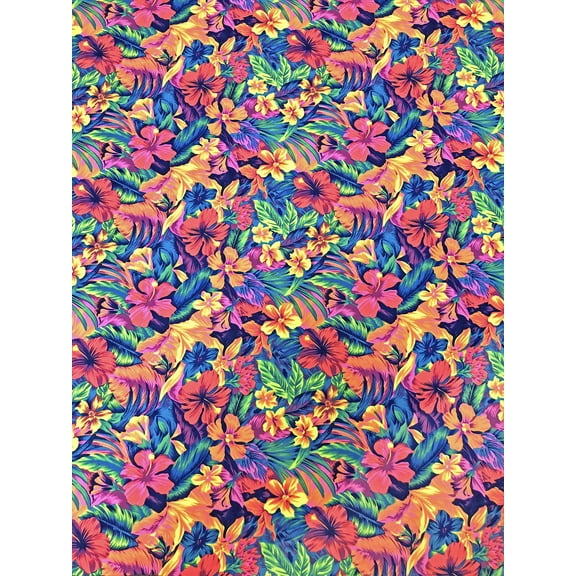 Nylon Spandex Med-Weight 4 ways Stretch Neon Tropical Floral Design Fabric by the Yard