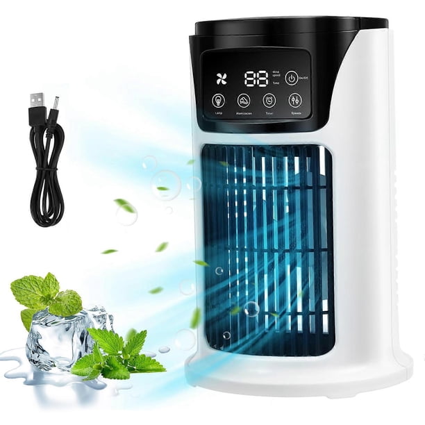 Portable Desk Fan, 6 Speeds Humidifier Misting Fan, Cool And Moist Ice Air Cooler, Small Table Cooling Fan With Water Spray And 7 Color Lights