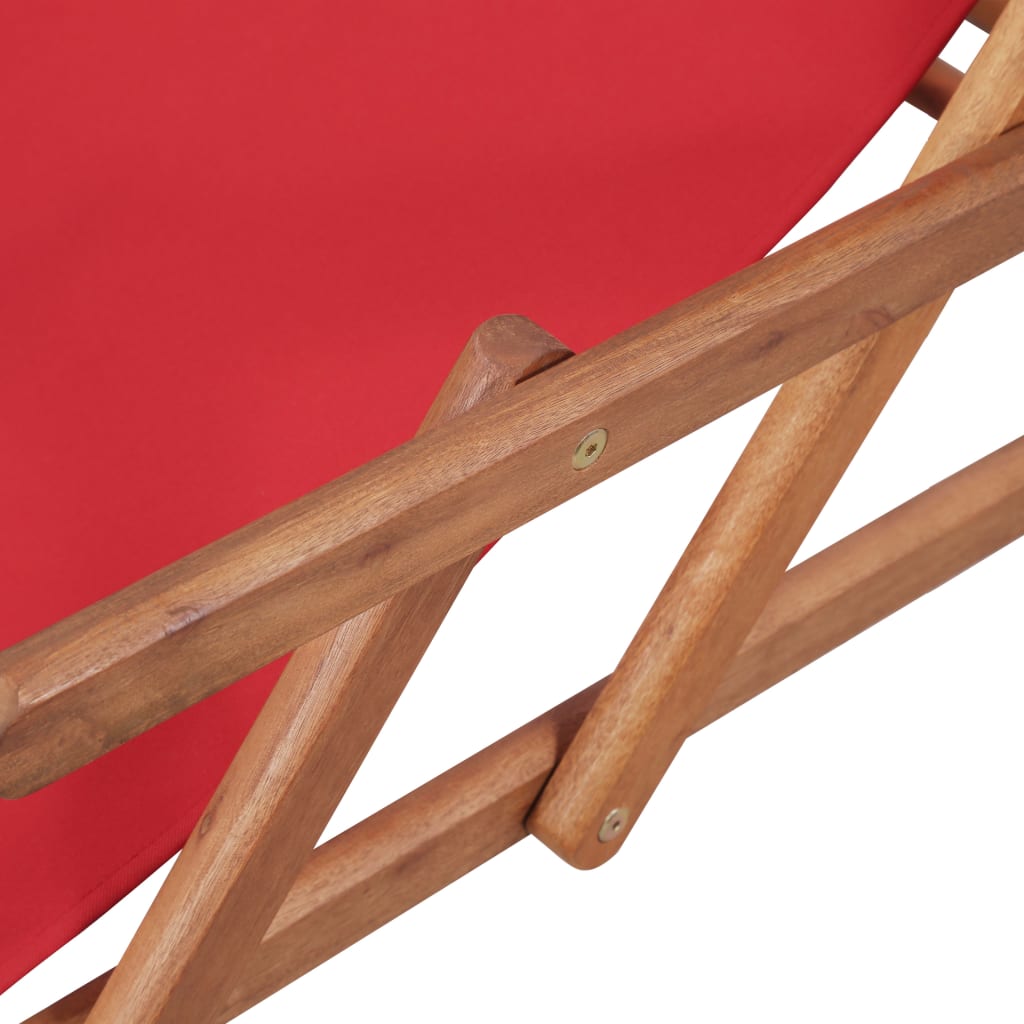 Veryke Folding Wooden Reclining Beach Chair for Outdoor Lounge, Porch, Pool - Fabric in Red - image 4 of 9