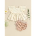 thumbnail image 4 of Baby Girl 2 Piece Summer Outfits, Round Neck Fly Sleeve Ruffled Hem Lace Flower Tops + Elastic Waist Shorts Infant Newborn Set, 4 of 9