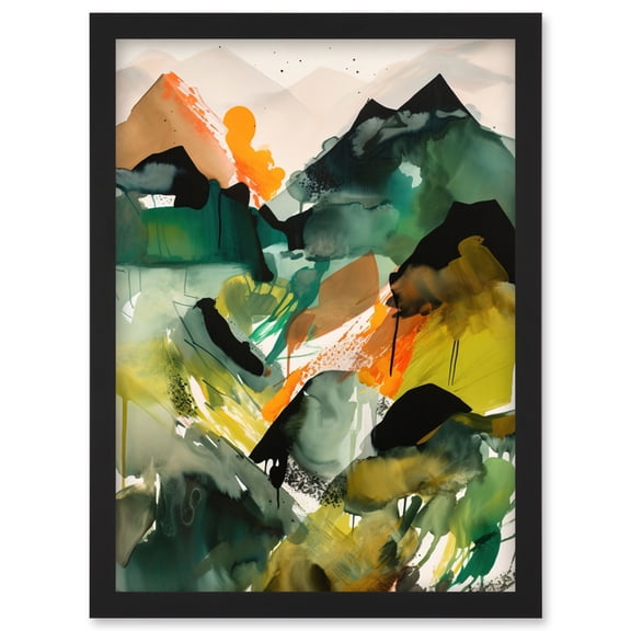 Mountain Range Slopes Abstract Brushstroke Landscape Modern Watercolour Painting Artwork Framed Wall Art Print A4