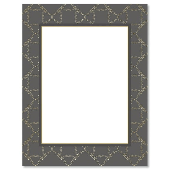 Charcoal Damask Frame Christmas Letter Papers - Set of 25 Sheets 8 1/2" x 11"