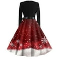 thumbnail image 3 of Christmas Dresses for Women Women's Fashion Round Neck Casual Slim Christmas Printed Long Sleeve Dresses with Square Collar for Christmas Party,Wine,5XL, 3 of 4