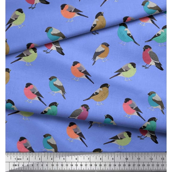 Soimoi Blue Cotton Voile Fabric Rufous Flycatcher Bird Print Sewing Fabric Yard 42 Inch Wide