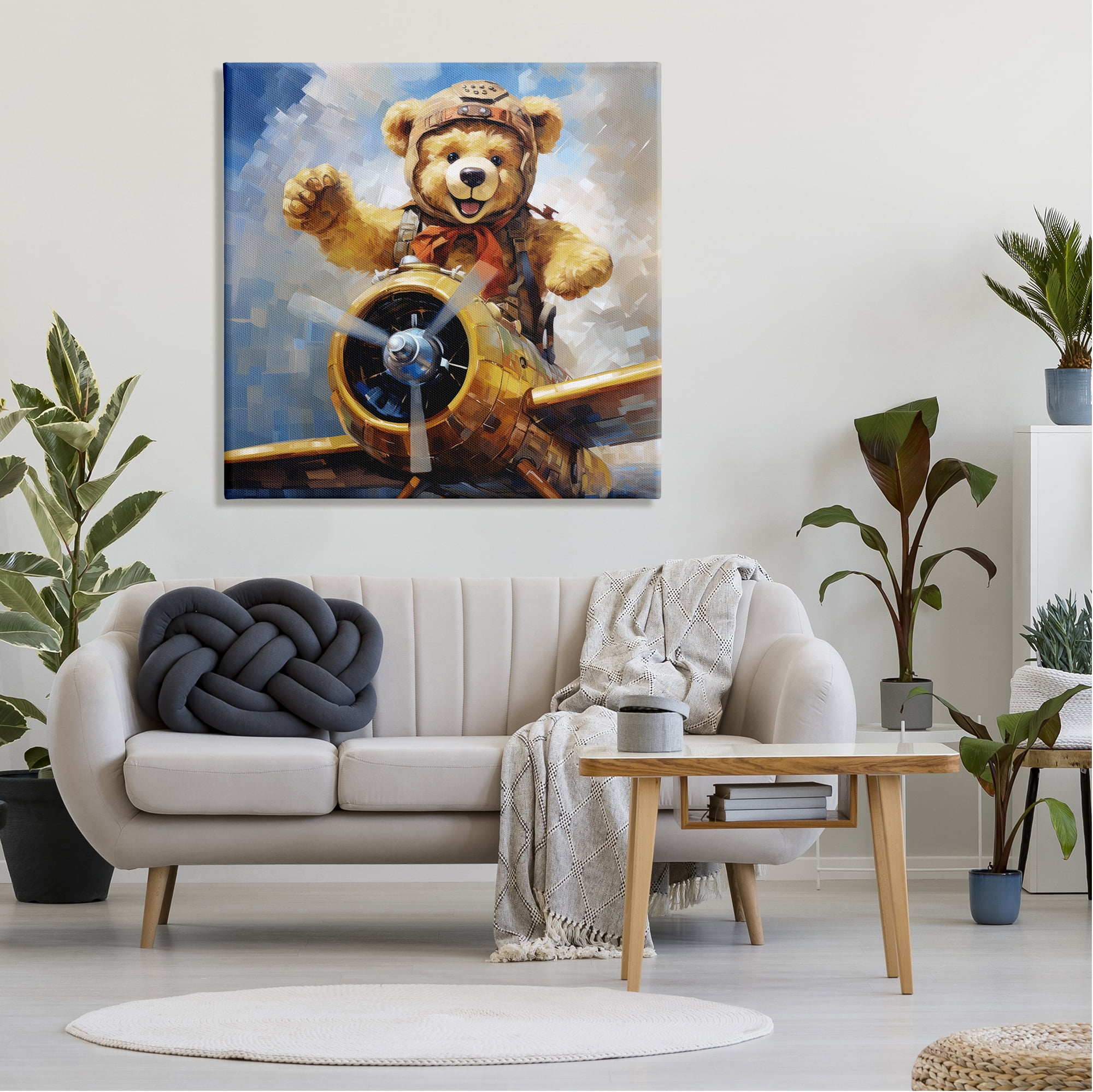 Stupell Industries Pilot Bear Flying Plane Animals & Insects Painting Gallery Wrapped Canvas Art Print Wall Art, 36 x 36
