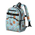 thumbnail image 2 of Football and Basketball Lightblue Pattern Cute School Backpack Bag for School with Padded Back and Adjustable Shoulder Straps 15.25"x11.5"x5.25", 2 of 5