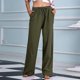 thumbnail image 4 of Women Plain Drawstring Waist Straight Leg Casual Pants Trousers Summer, 4 of 5