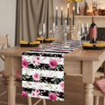 thumbnail image 2 of Table Runners 70 Inches Long Dress Scarves, Pink Roses Farmhouse Coffee/Dining/Kitchen Table Decor, Holiday Table Runner, Romantic Flowers Leaves Floral Black Stripes 13x70 Inch, 2 of 9