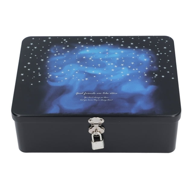 Contenedor de Joyería de Hojalata, Cuadro de Cielo Estrellado Portátil L TamaRo de Metal Metal Box de Almacenamiento Con Candado para Tapa Para Artesanías