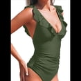 thumbnail image 2 of Traje de Baño de una Pieza con Volantes para Mujer, Escote en V, Cordones, Verde, Talla XXL, 2 of 6