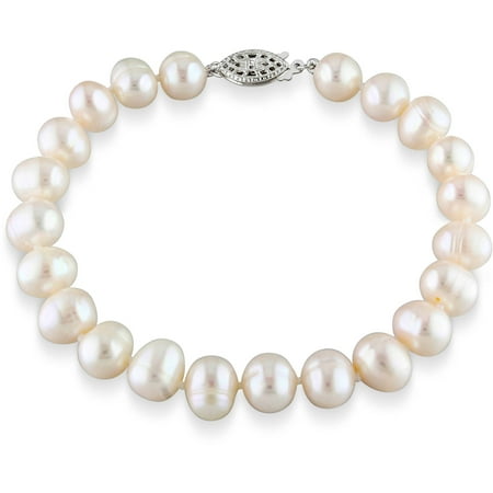 Miabella 7.5-8mm White Cultured Freshwater Pearl Sterling Silver Bracelet, 7-1/2