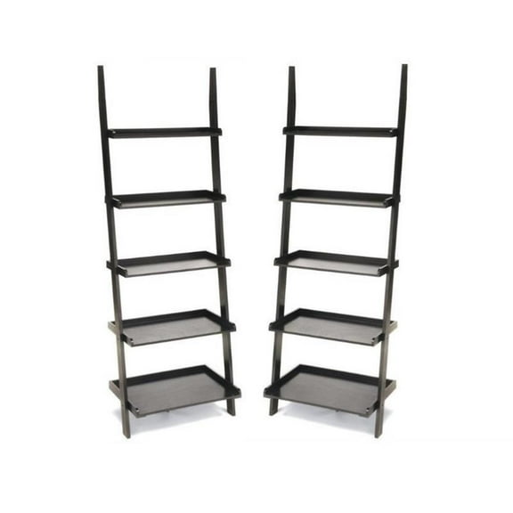 Home Square 2 Piece Ladder Wood Bookshelf Set in Black Finish