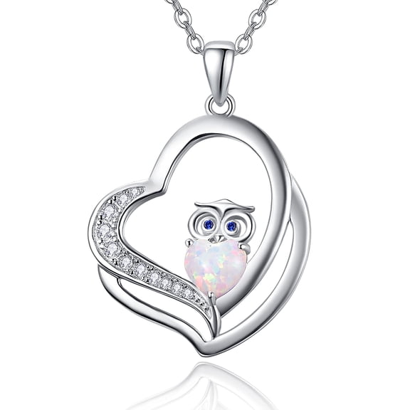 TANGPOET Owl Heart Necklaces for Women 925 Sterling Silver Opal Owl Pendant Necklace Bird Jewelry Birthday Gifts for Owls Lovers
